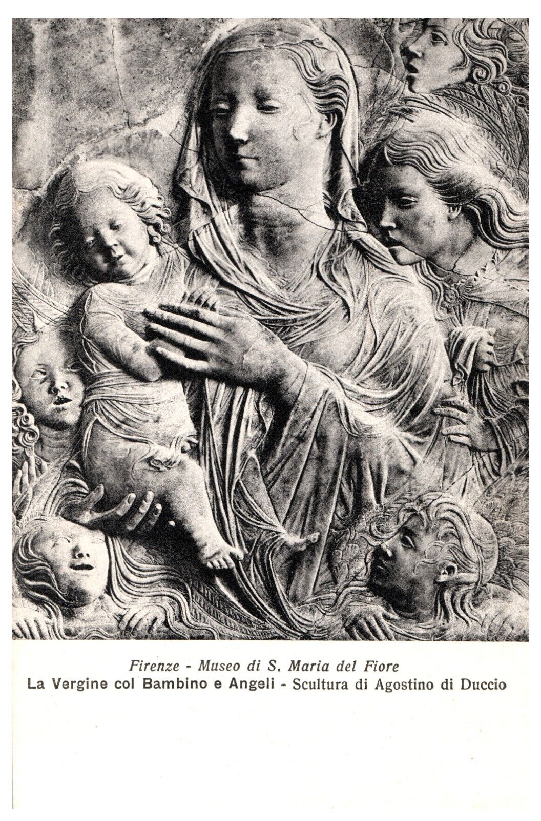 1930s Florence Postcard - Agostino di Duccio Bas-Relief Virgin Mary - Unused