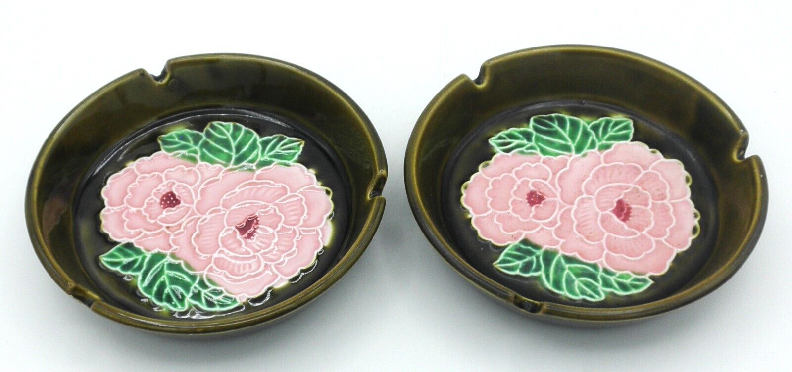 Floral Ashtray Set Vintage Made in Japan Ceramic Pink Flowers