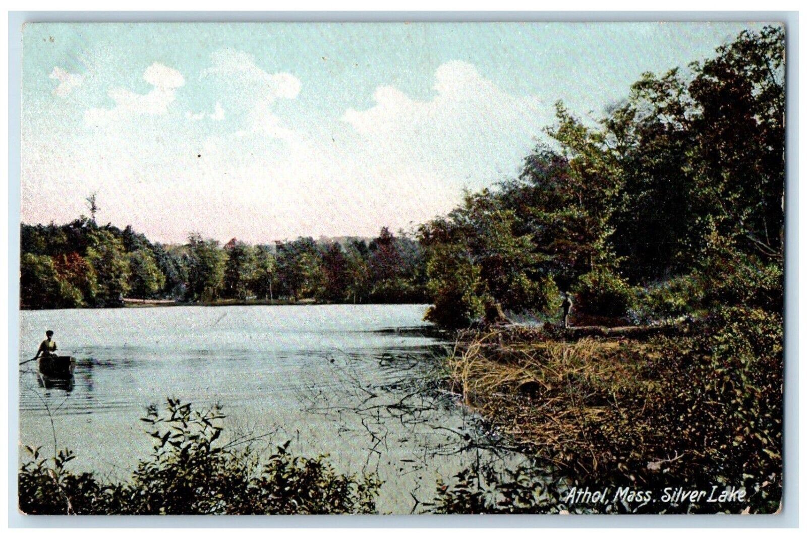 c1910\'s View Of Silver Lake Canoeing Athol Massachusetts MA Antique Postcard