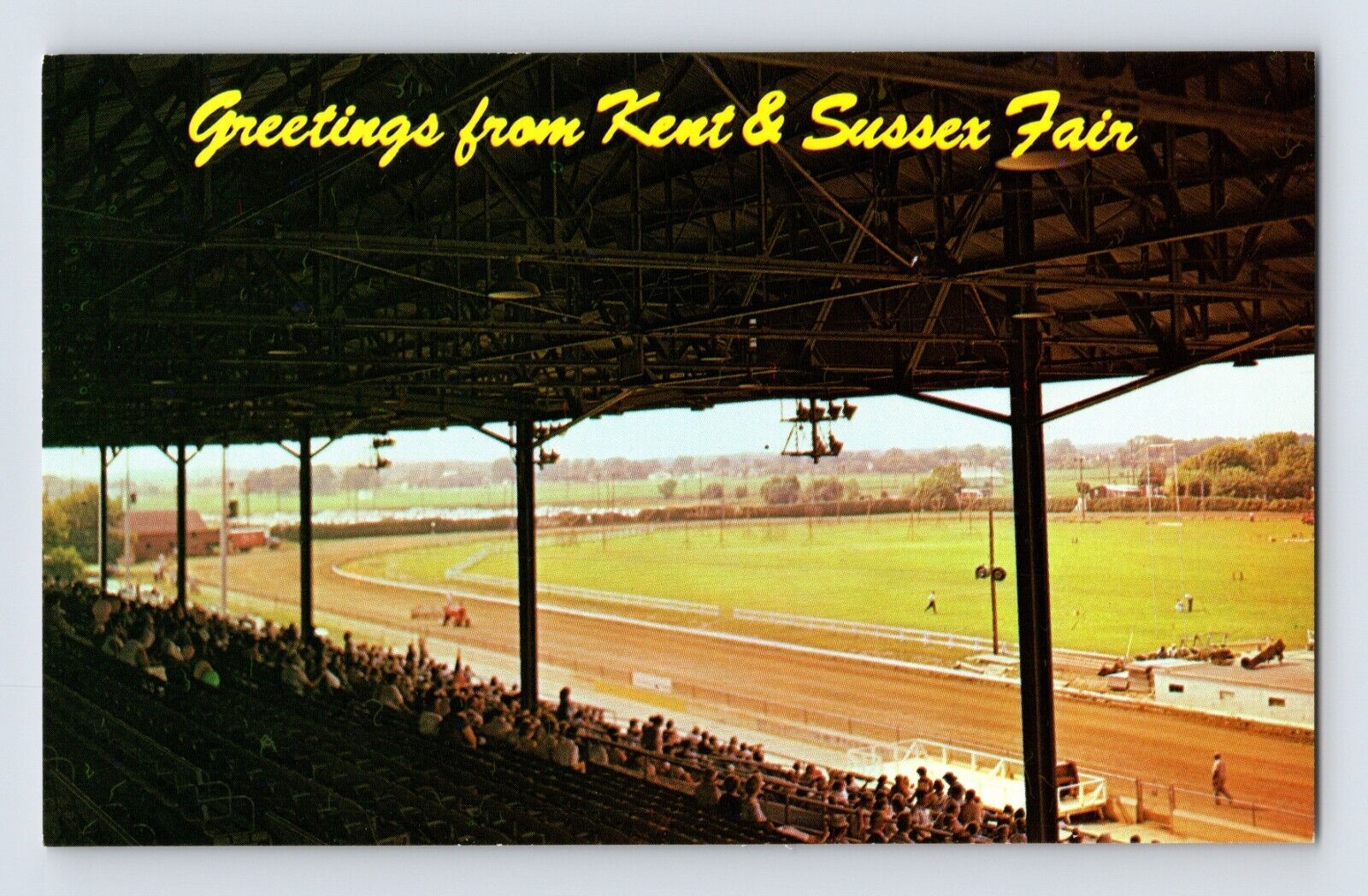 Postcard Delaware Harrington DE Ken Sussex Fair Horse Race Track Stands 1960s