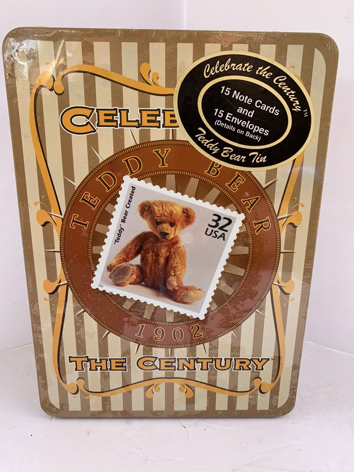 Teddy Bear Tin W/Notecards USPS Celebrate The Century 1902 15 Notecards And Env