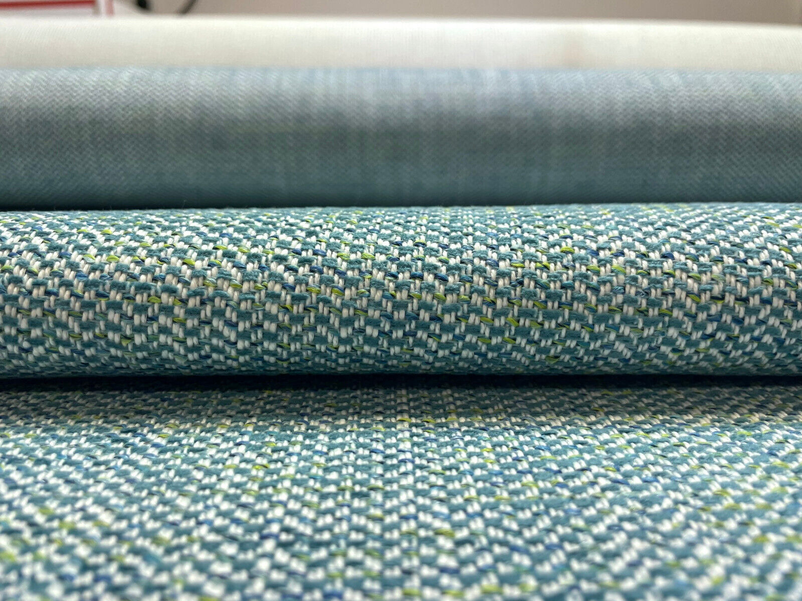 4 yd Kravet Aqua Blue & White Herringbone Outdoor Performance Upholstery Fabric