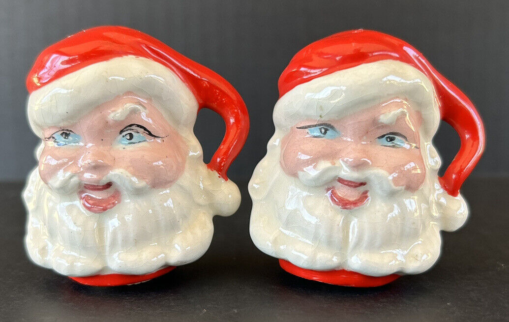 Vintage Santa Head Salt & Pepper Shakers Ceramic 2 1/4” Mid Century