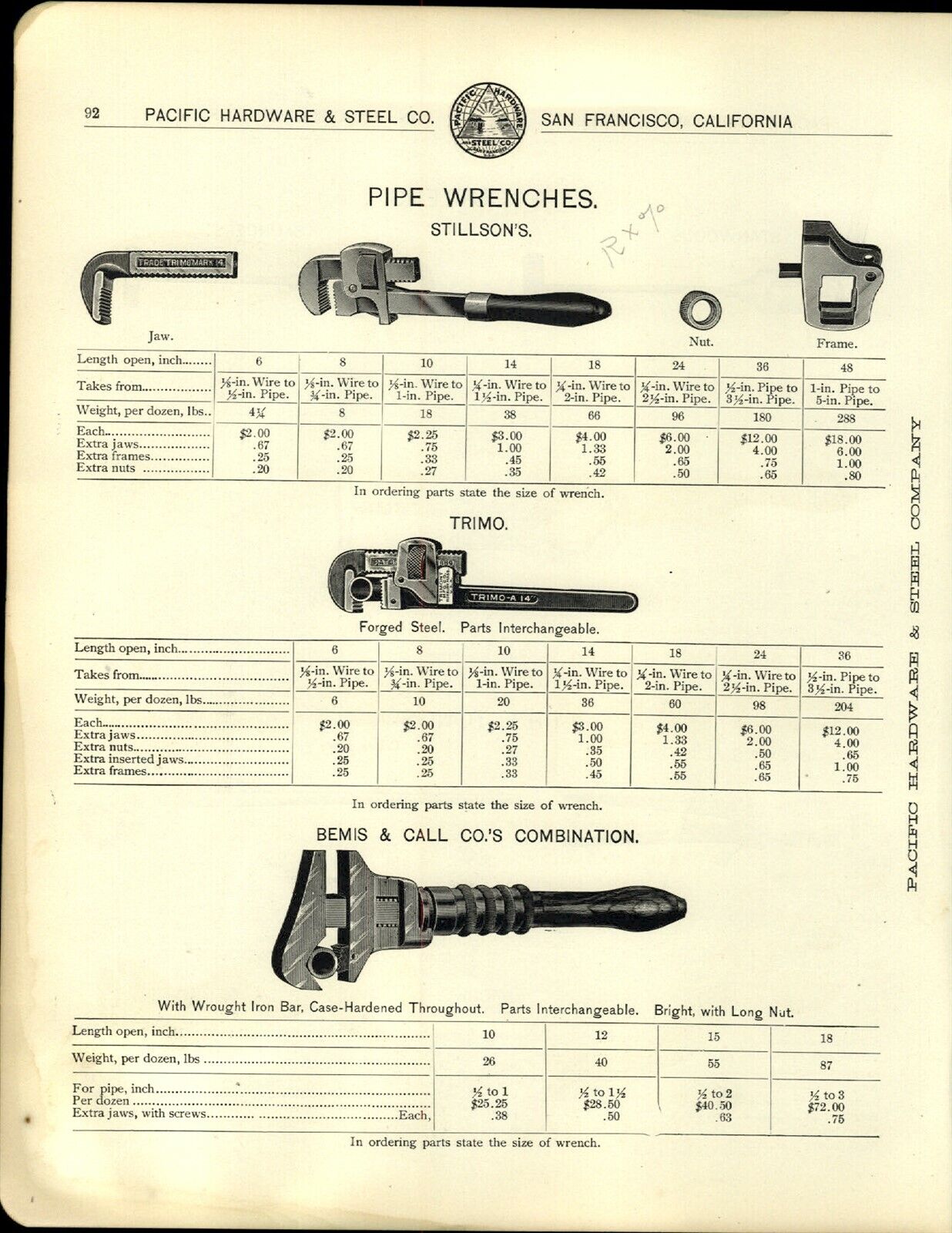 ca 1903 PAPER AD 3 PG Stillson Trimo Benis & Call Robinson Coe Wrench Wrenches 