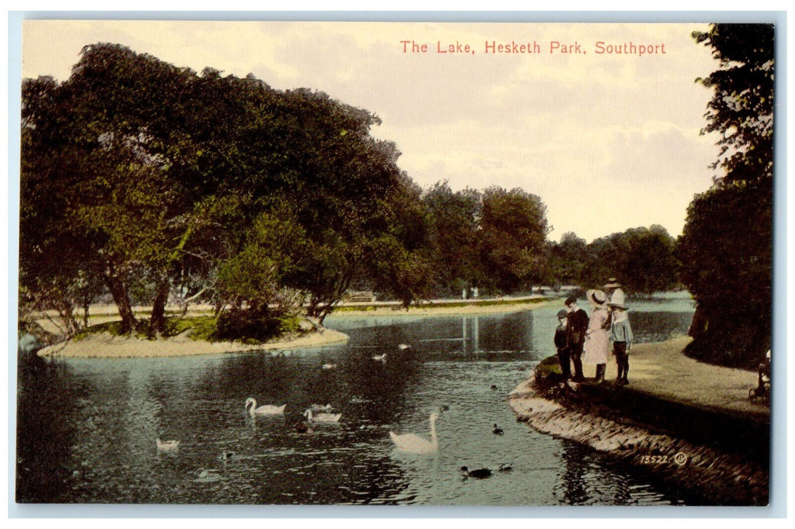 c1910 The Lake Hesketh Park Southport Merseyside England Antique Postcard