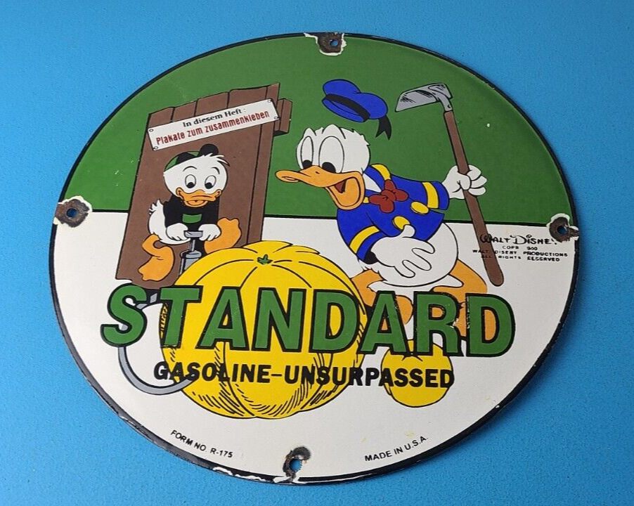 Vintage Standard Gasoline Sign - Unsurpassed Walt Disney Gas Pump Porcelain Sign