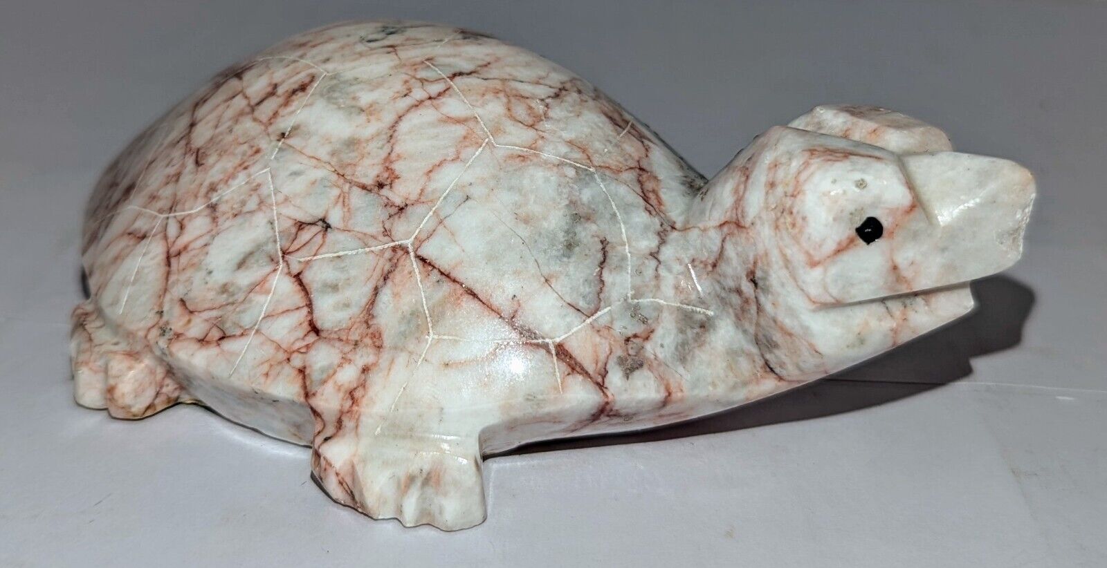 Vtg Onyx Turtle Pink Gray Marble Hand Carved Mexico w/Label Large 5½x3