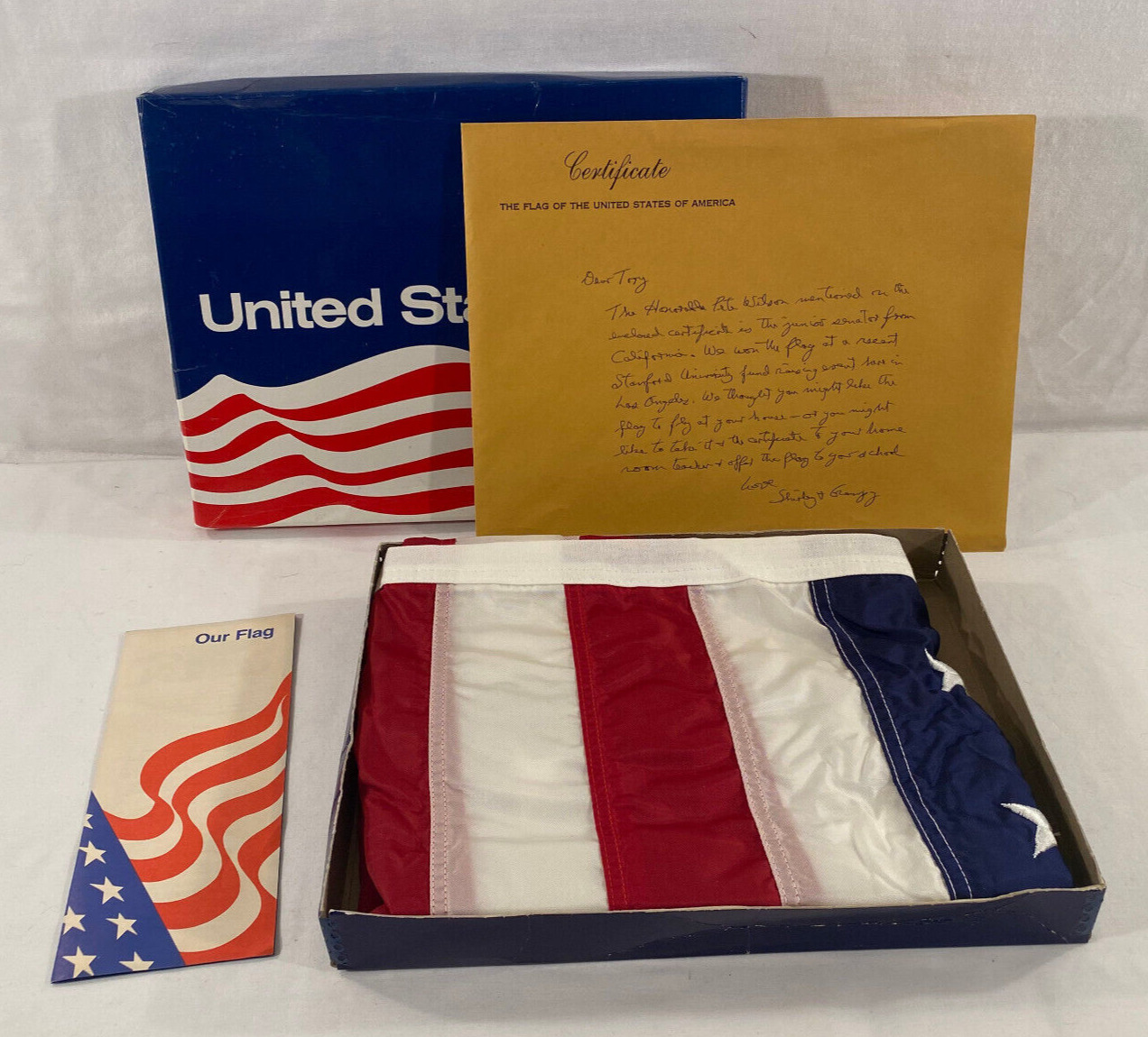 Original U.S. Flag Flown Over Capirol Request Senator Pete Wilson (CA) 4/7/1983