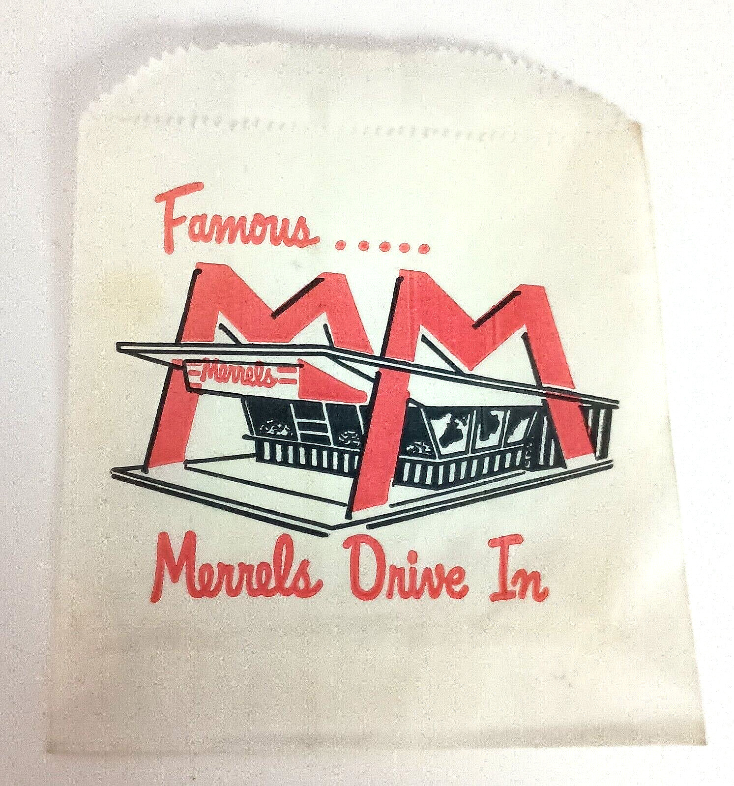 Rare Famous Merrels Drive In Hamburger Fries Unused Bag NOS New 1964 Bethesda MD