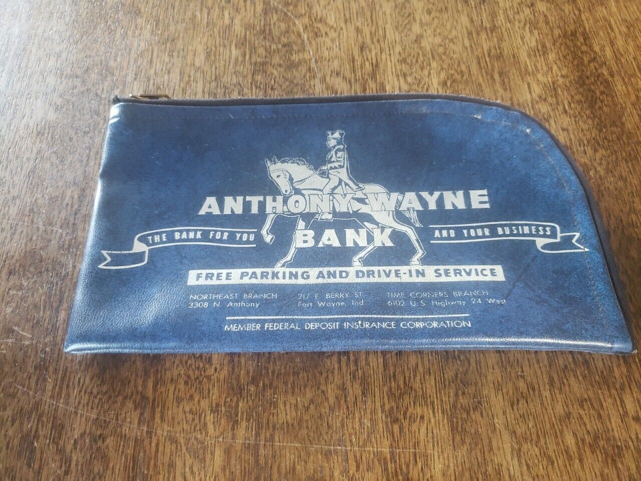 Vintage Bank  Bag Anthony Wayne Bank Zipper Cash Money Deposit Bag 
