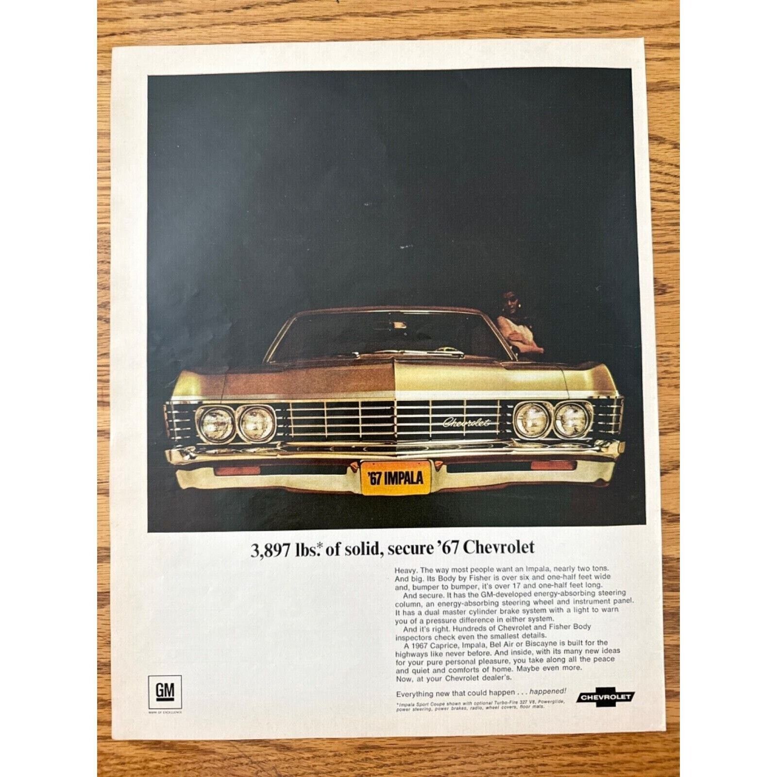 1967 Chevrolet Impala Car Chevy Sport Coupe Turbo Fire 327 GM Vintage Print Ad
