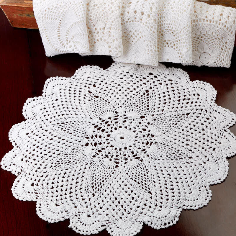 Hand Crocheted Large Round White Doily for Home Decor