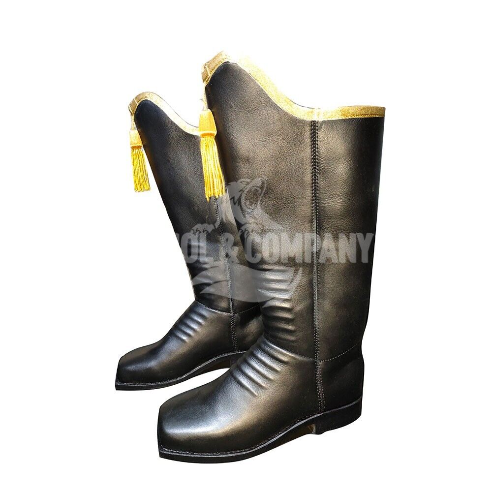 WW2 Civil War Hussar Boot (Gold) , Military Riding Leather Boots, In All Sizes