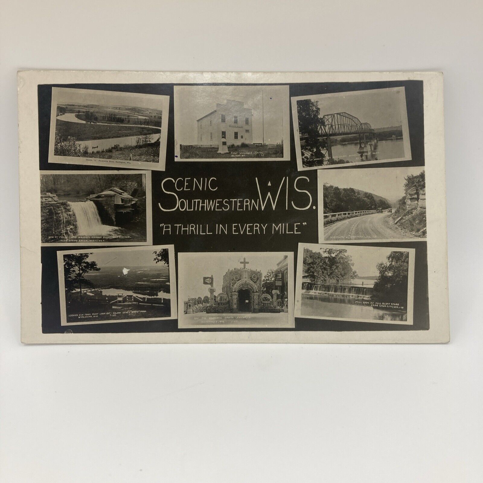 RPPC Postcard Scenic Southwestern Wisconsin, A Thrill In Every Mile-multi-view