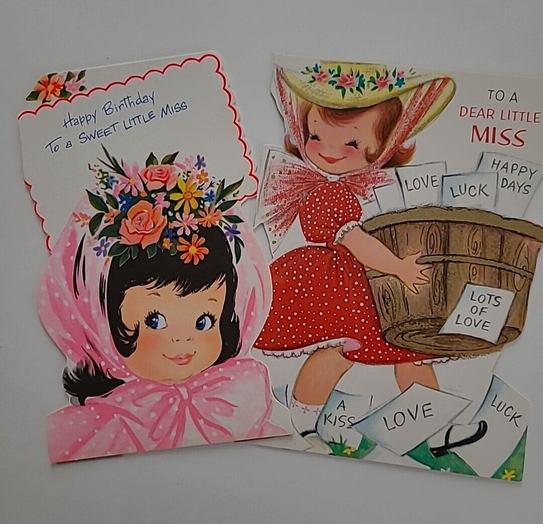 2 Vtg 1965 BIRTHDAY GIRLS To a Sweet Little Miss To a Dear Little Miss CARDS