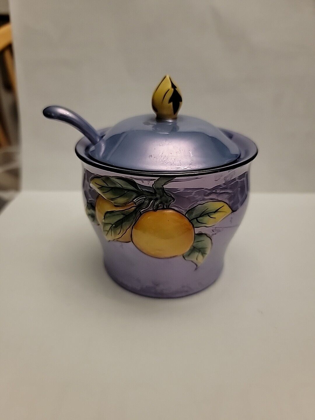Vintage Japanese Noritake Blue Opal Lusterware Sugar Bowl With Spoon