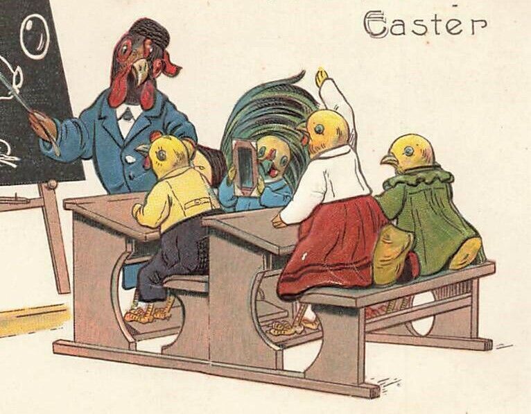 c1910 Fantasy  Anthropomorphic Chicks Chicken Class Teacher Easter Germany P238