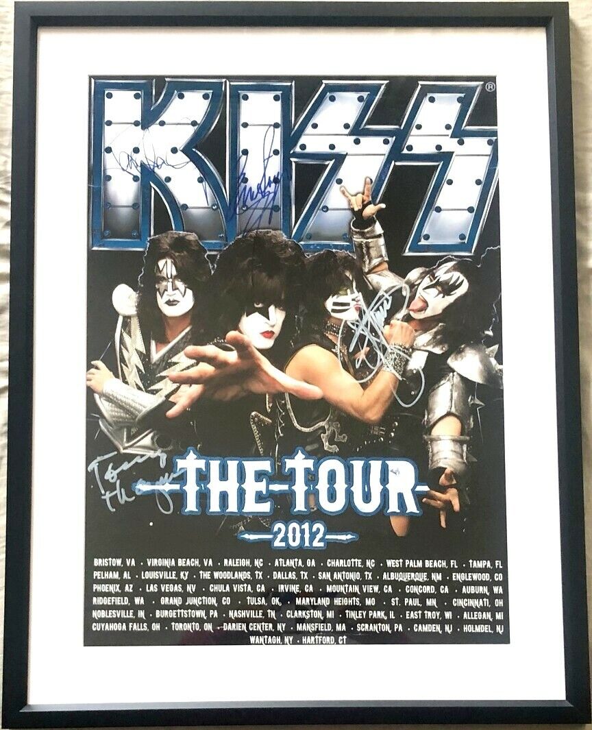 KISS autographed signed 4x 2012 tour poster framed Gene Simmons Paul Stanley JSA