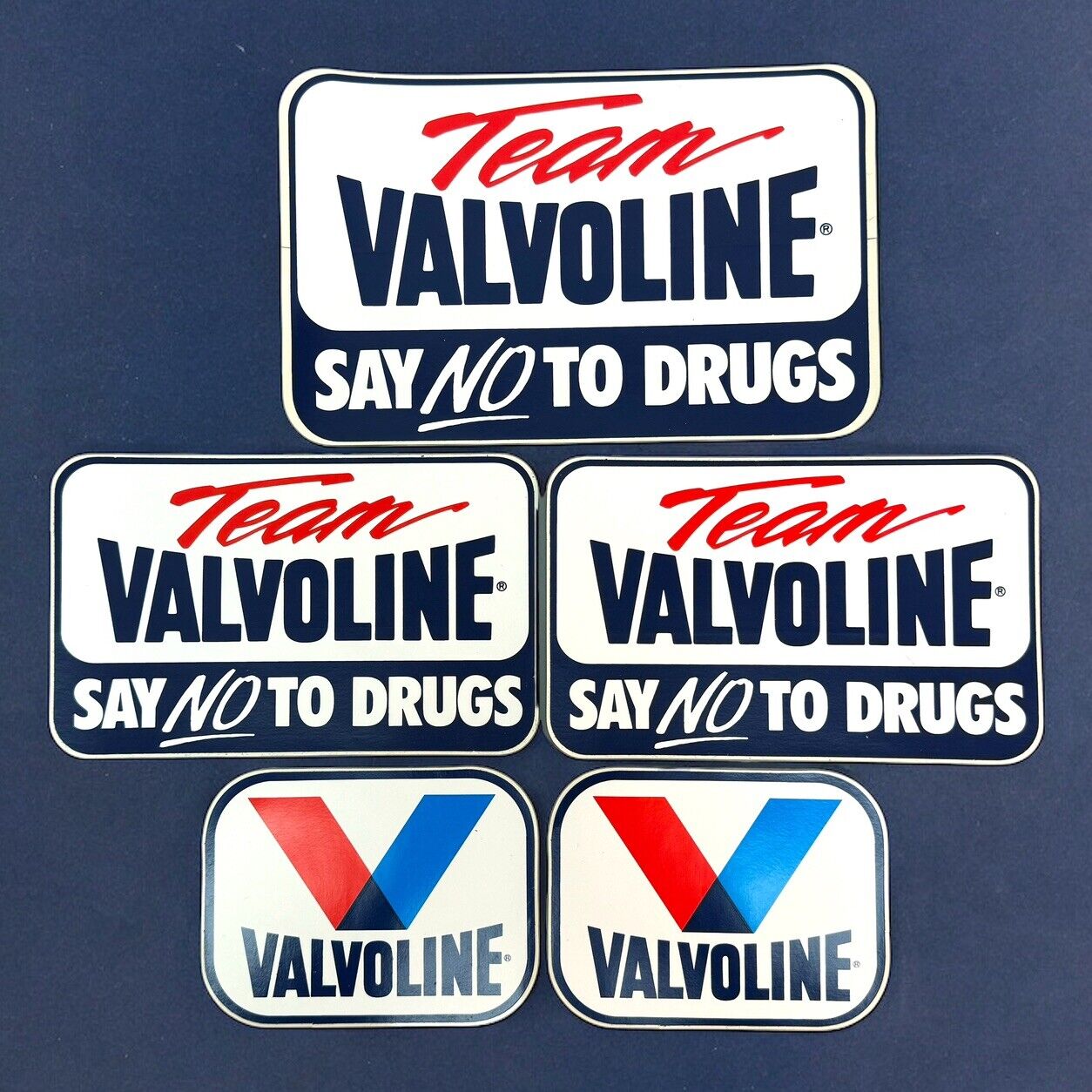 (5) NOS Team Valvoline Say No To Drugs Auto Motor Oil Decal/Sticker Vintage Lot