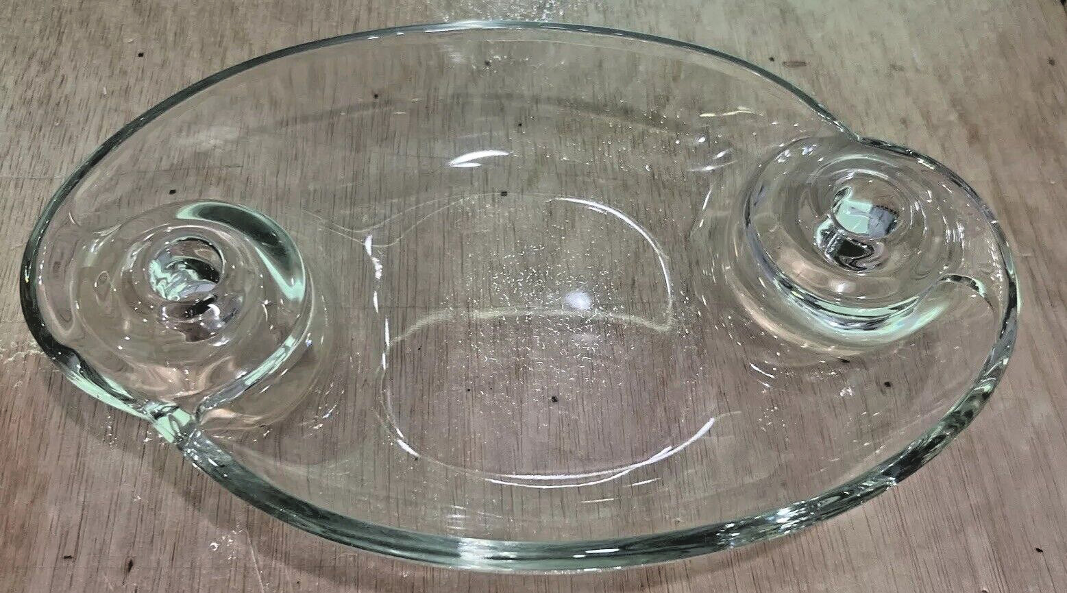 Vintage Heavy Glass Centerpiece Bowl with Candleholders