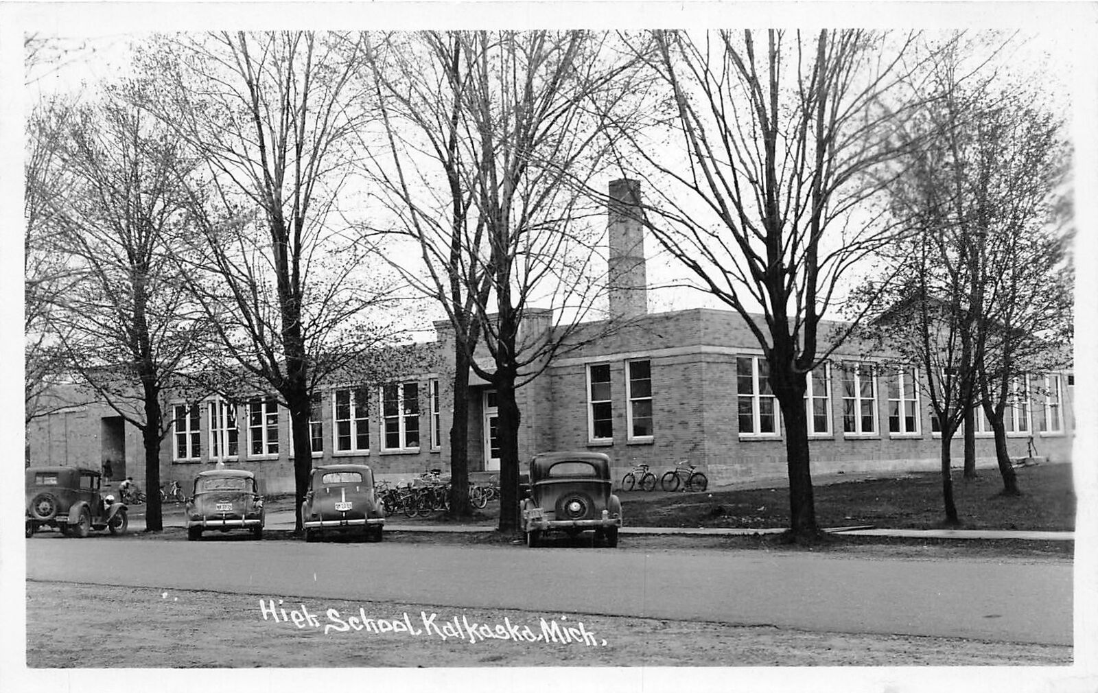 H24/ Kalkaska Michigan RPPC Postcard c1945 High School Building  1