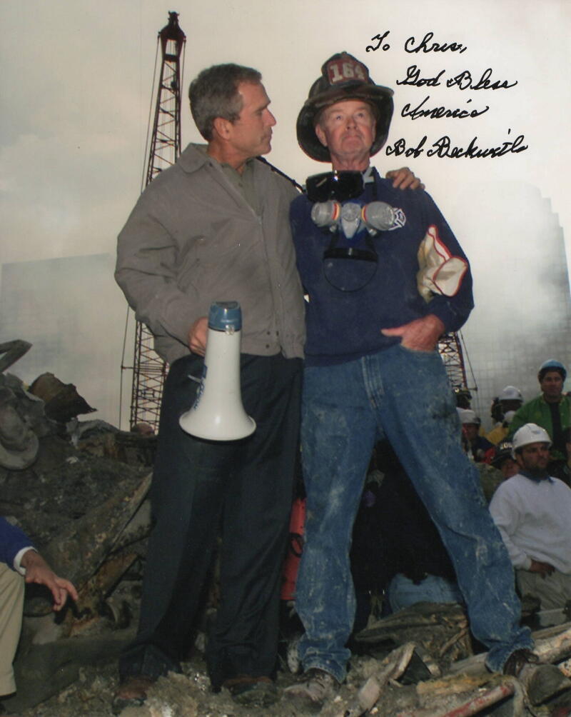 Bob Beckwith Signed Autograph 8x10 Photo - Iconic NYFD President George W Bush