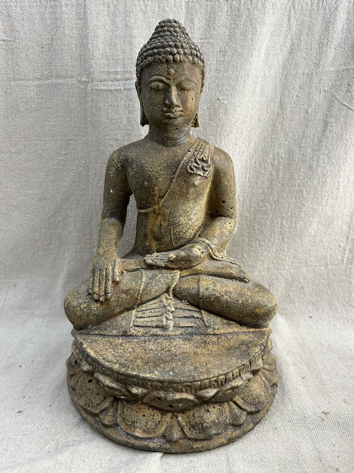 Seated Buddha Hard Stone Statue ~ 11.5” x 8”  10 LBs ~ Vintage Heavy