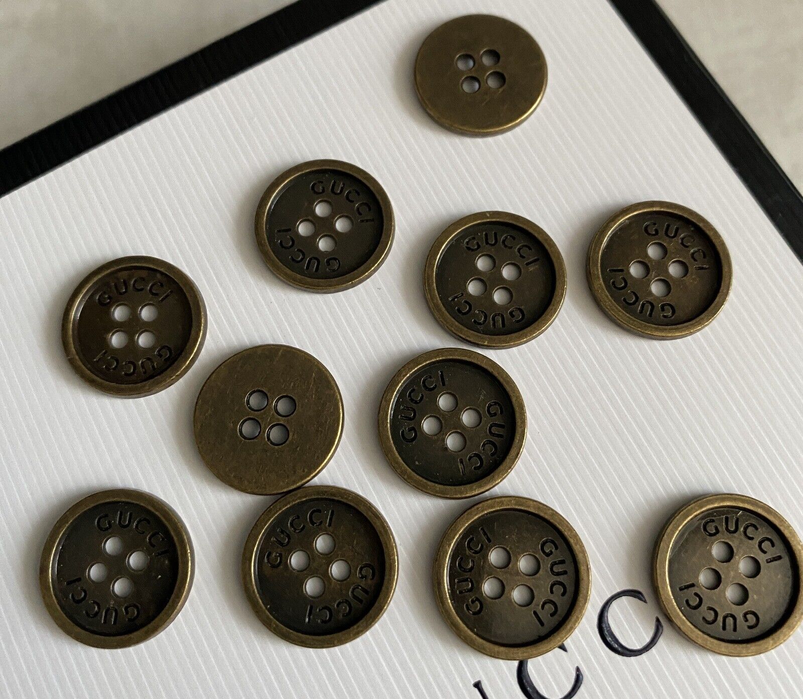 Lot of 11 pcs Gucci Flat button metal 16 mm 0,63  inch GG Logo Silver 4- holes