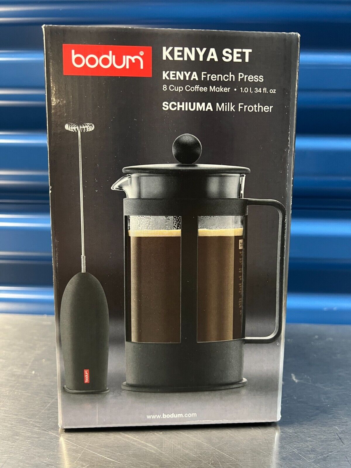 Bodum Kenya Set 8 Cup French Press + Schiuma Milk Frother Kit No K1788