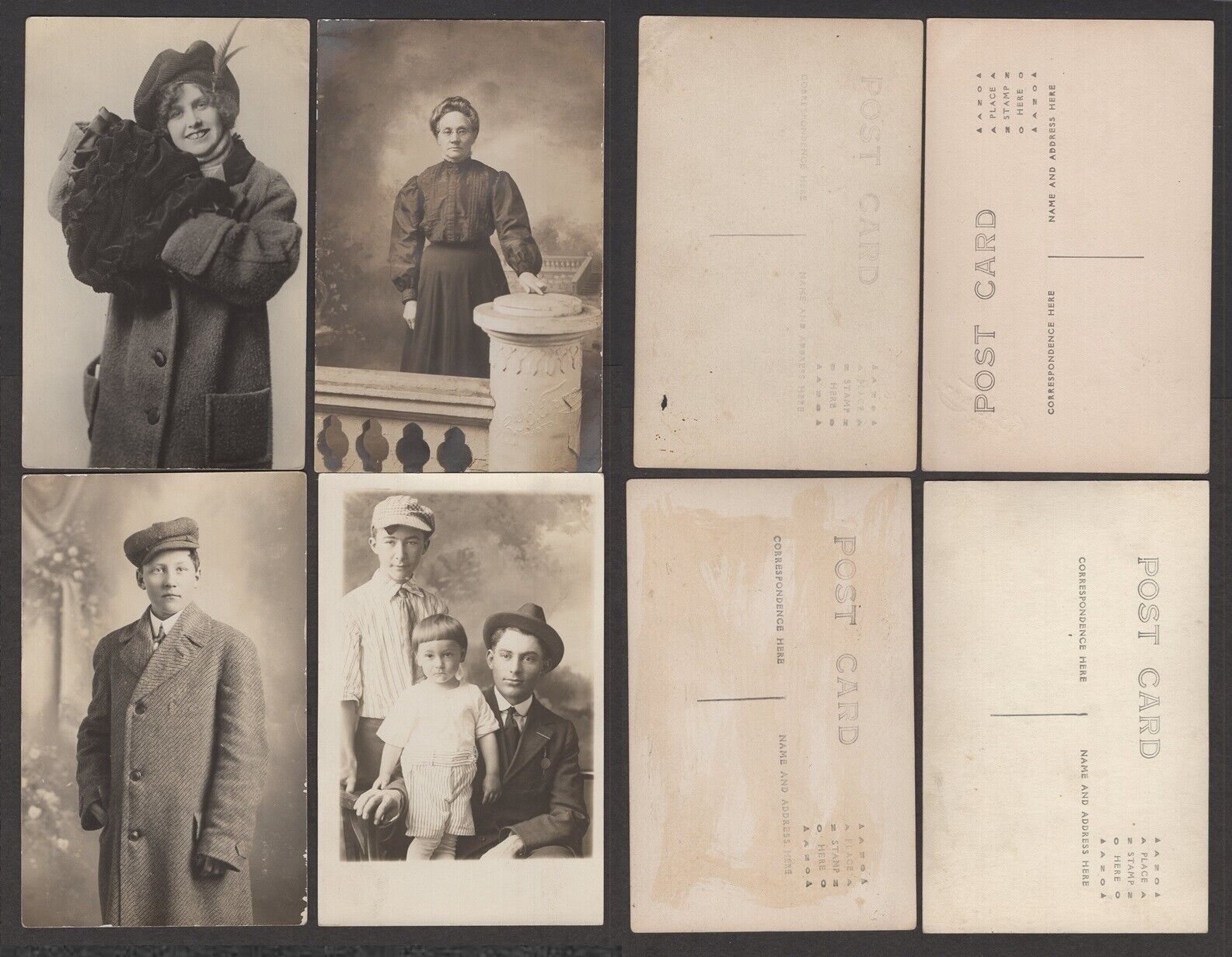 4 Old Real Photo Postcards