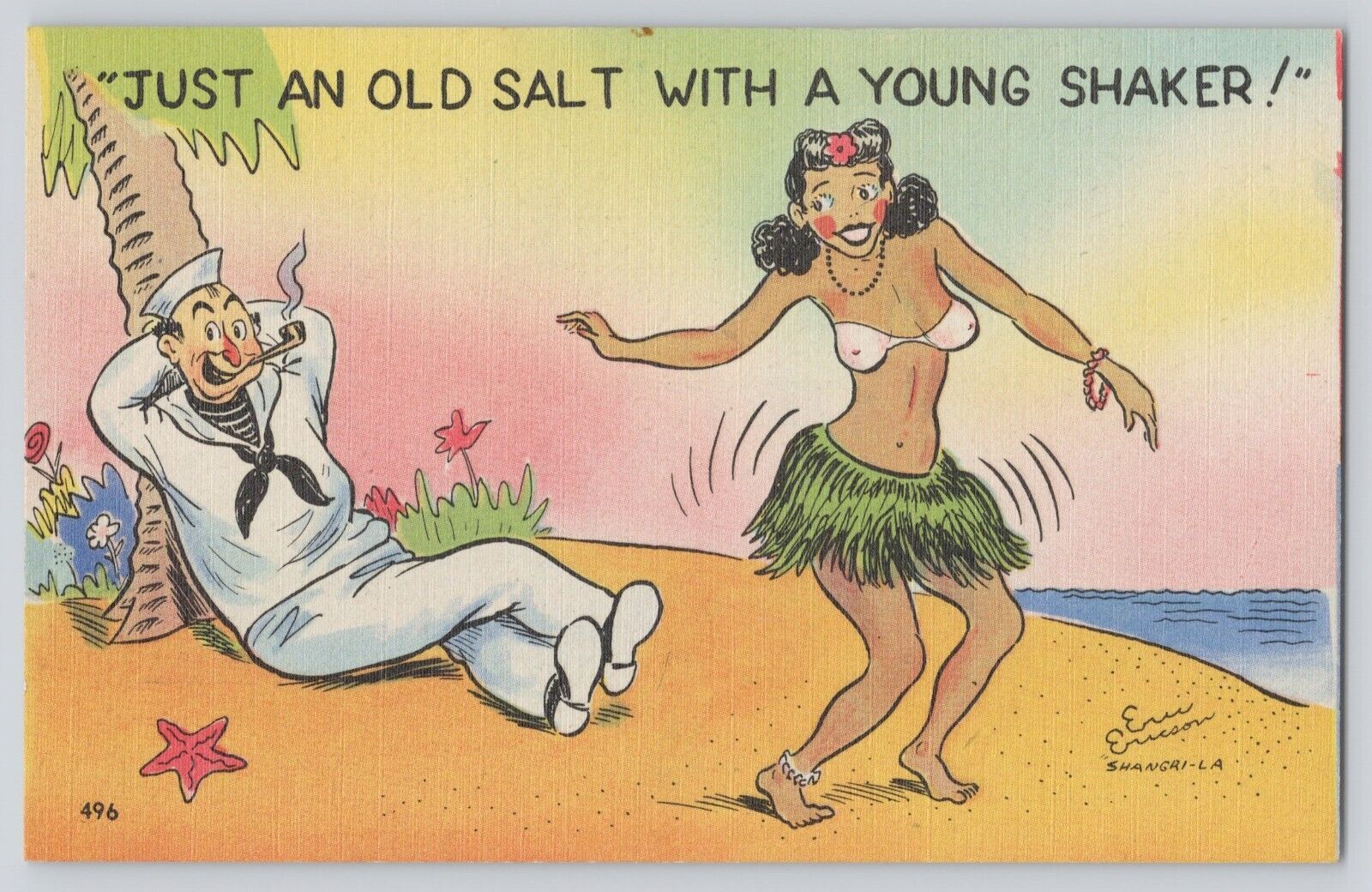 Postcard WWII Military Comic Eric Ericson Old Salt & Young Shaker Risque Navy