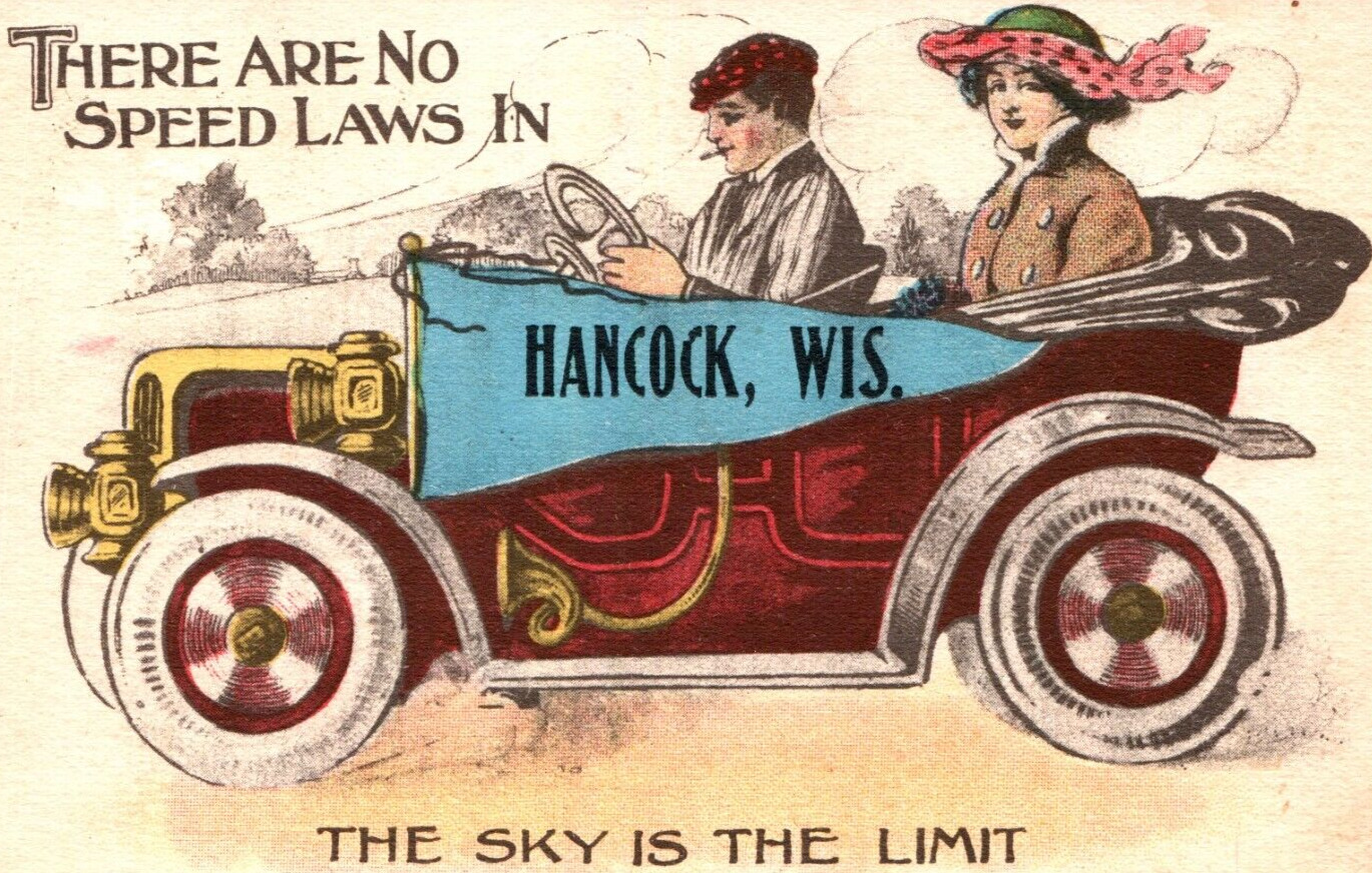 1914 No Speed Laws Sky is the Limit Hancock Wi Wisconsin Antique Postcard