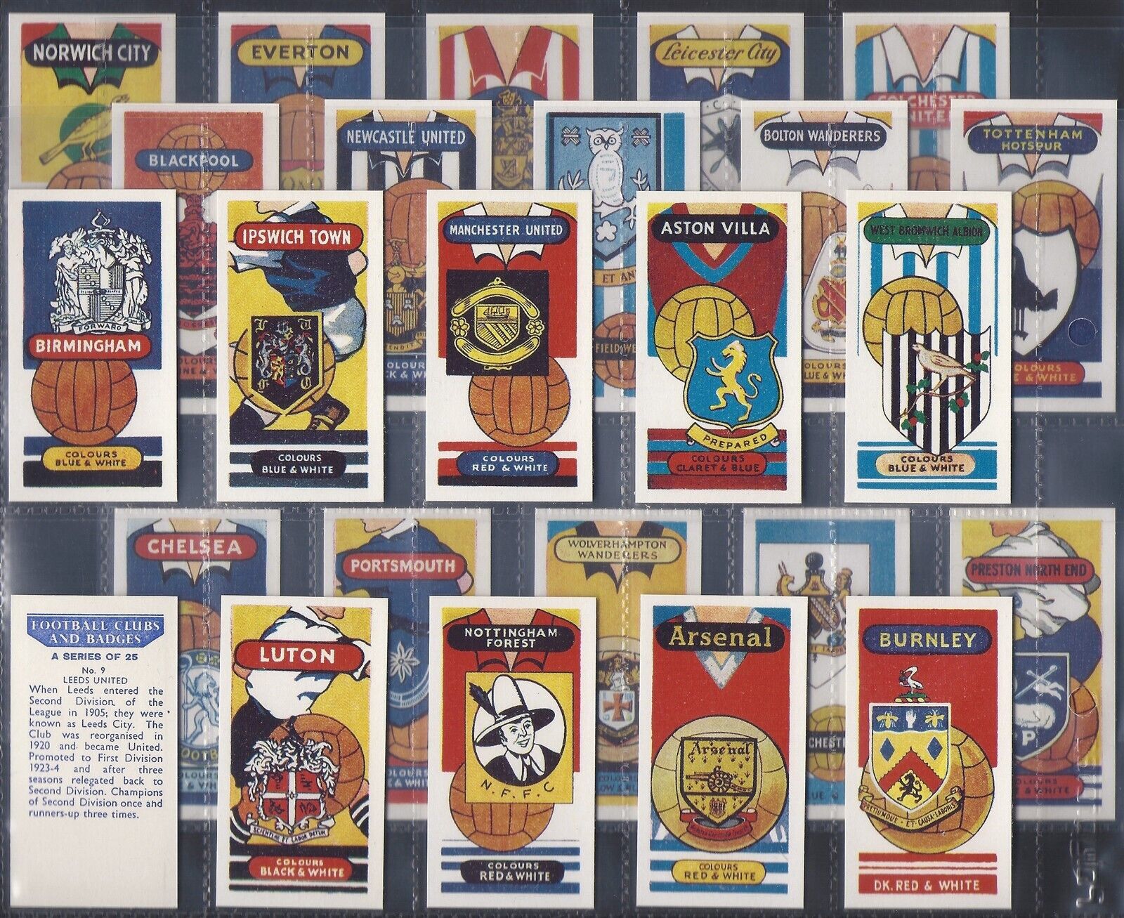 ANONYMOUS TRADE-FULL SET- FOOTBALL CLUBS AND BADGES 1962 (25 CARDS) EXCELLENT+++
