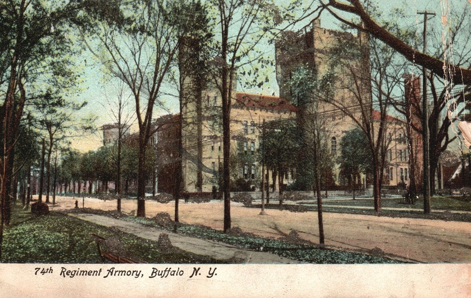 Vintage Postcard 74Th Regiment Armory Street View & Building Buffalo New York NY