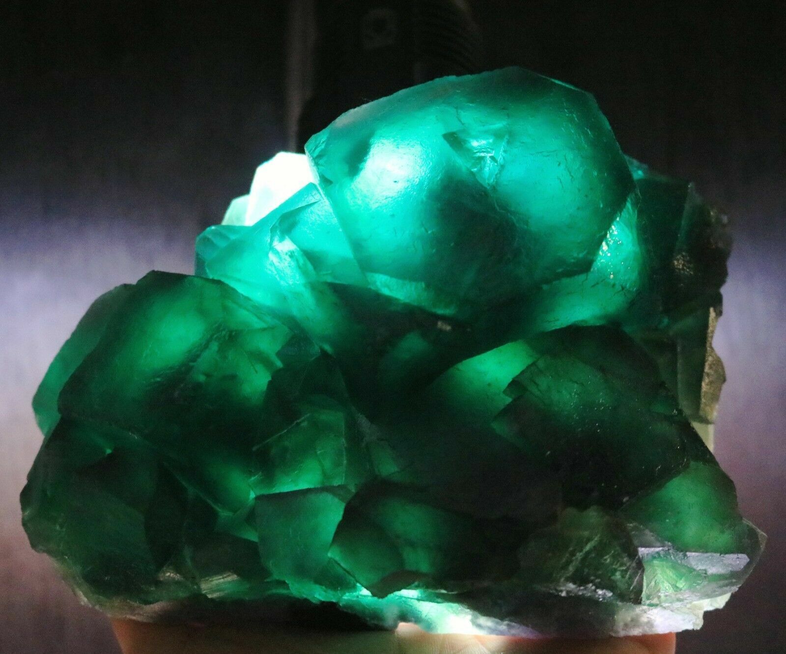 4.24lb Natural rare large grain Cube dark green translucent fluorite from hunan