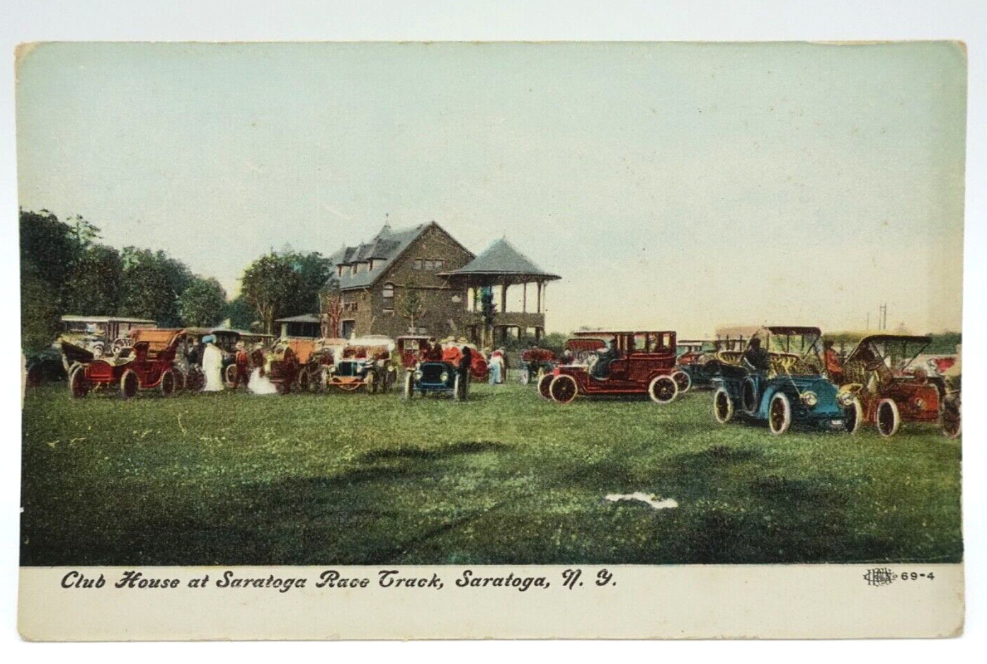 Club House At Saratoga Race Track Saratoga New York 1910s Cars Clothes Postcard
