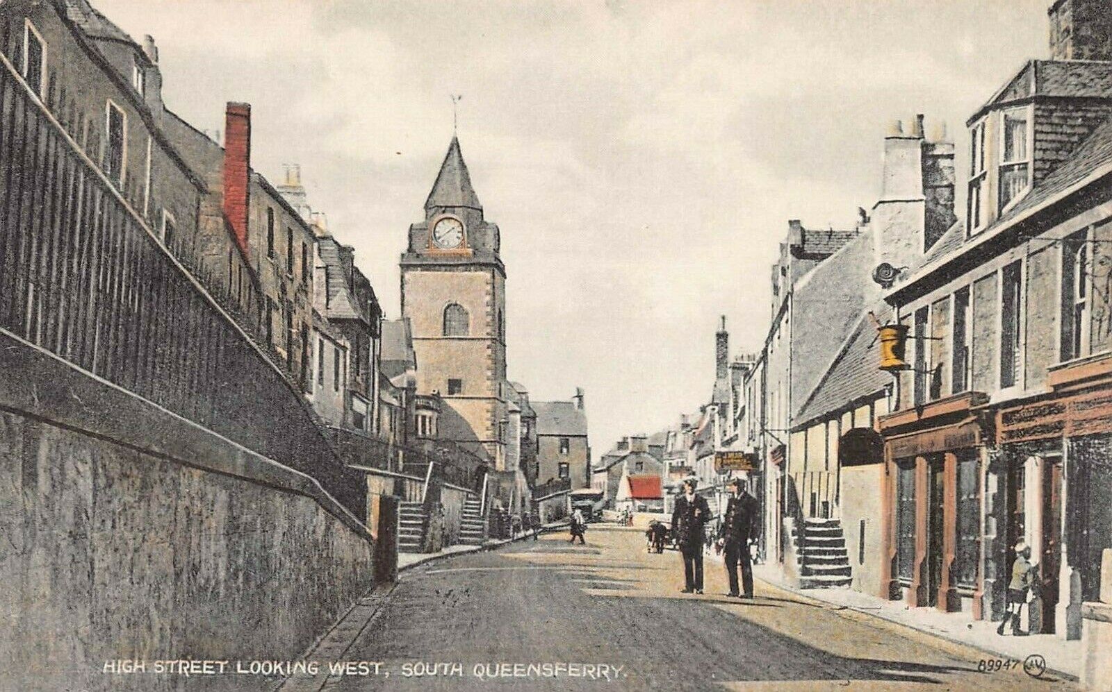 High Street Looking West, South Queensferry, Scotland, early postcard, unused
