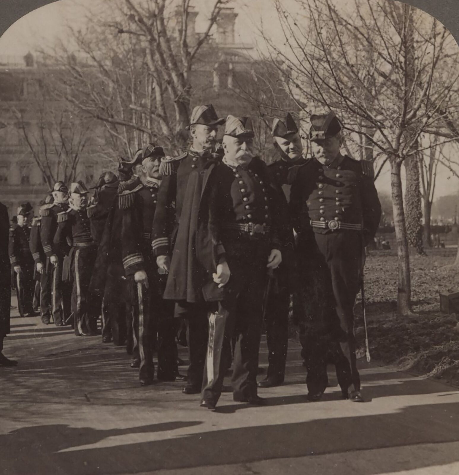 Admiral Dewey & Officers in Line Pres. Roosevelt Washington DC Stereoview 1902