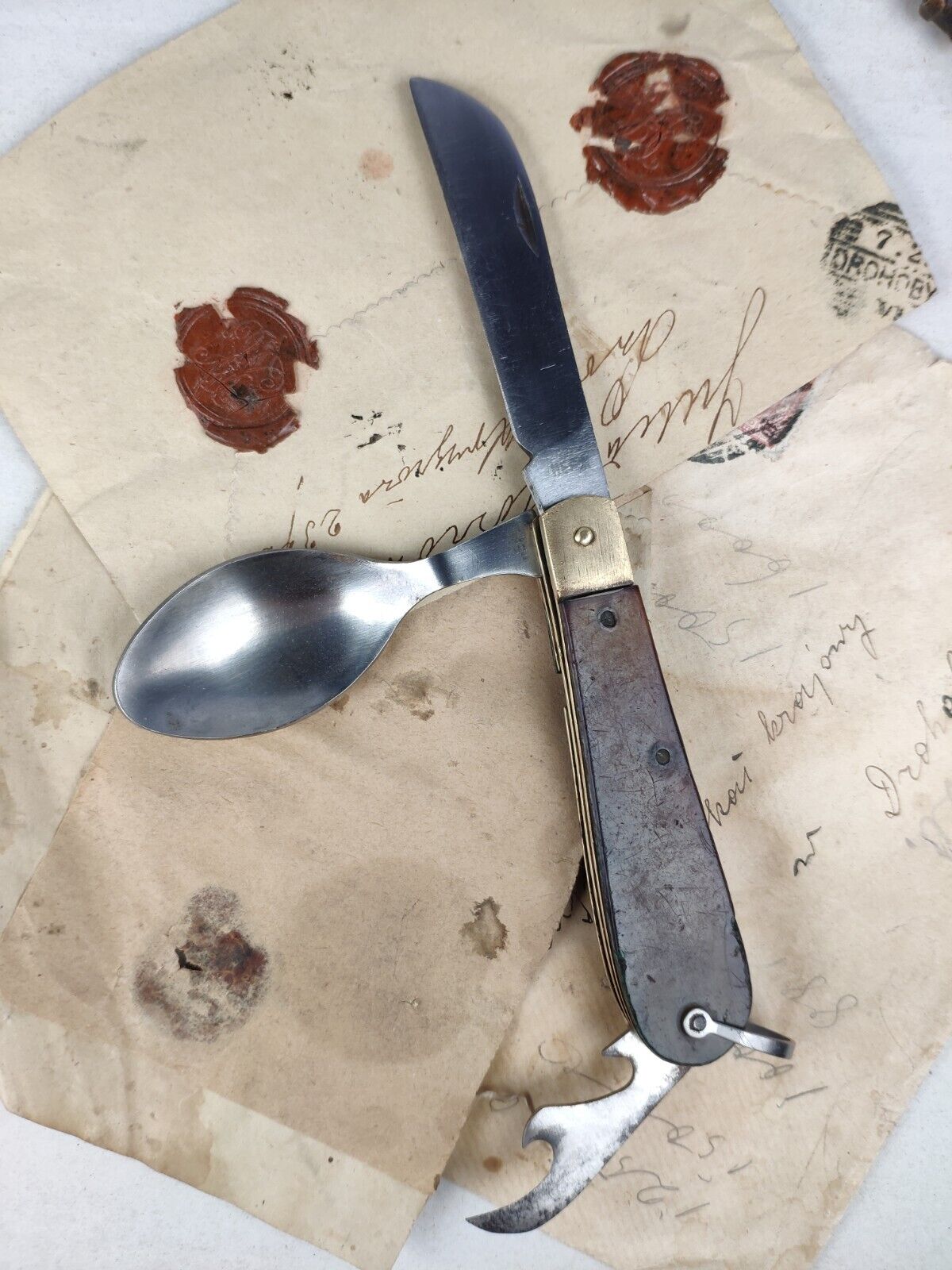 Vintage USSR Folding Pocket knife Spoon Tourist Multitool Soviet Russia