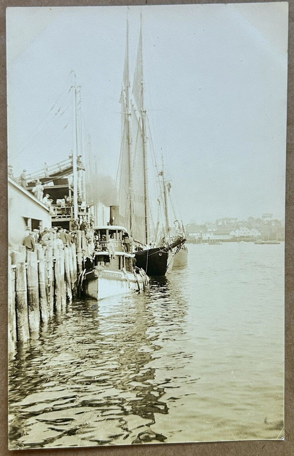 Old Schooner Sailboat. Gloucester Massachusetts Real Photo Postcard. RPPC
