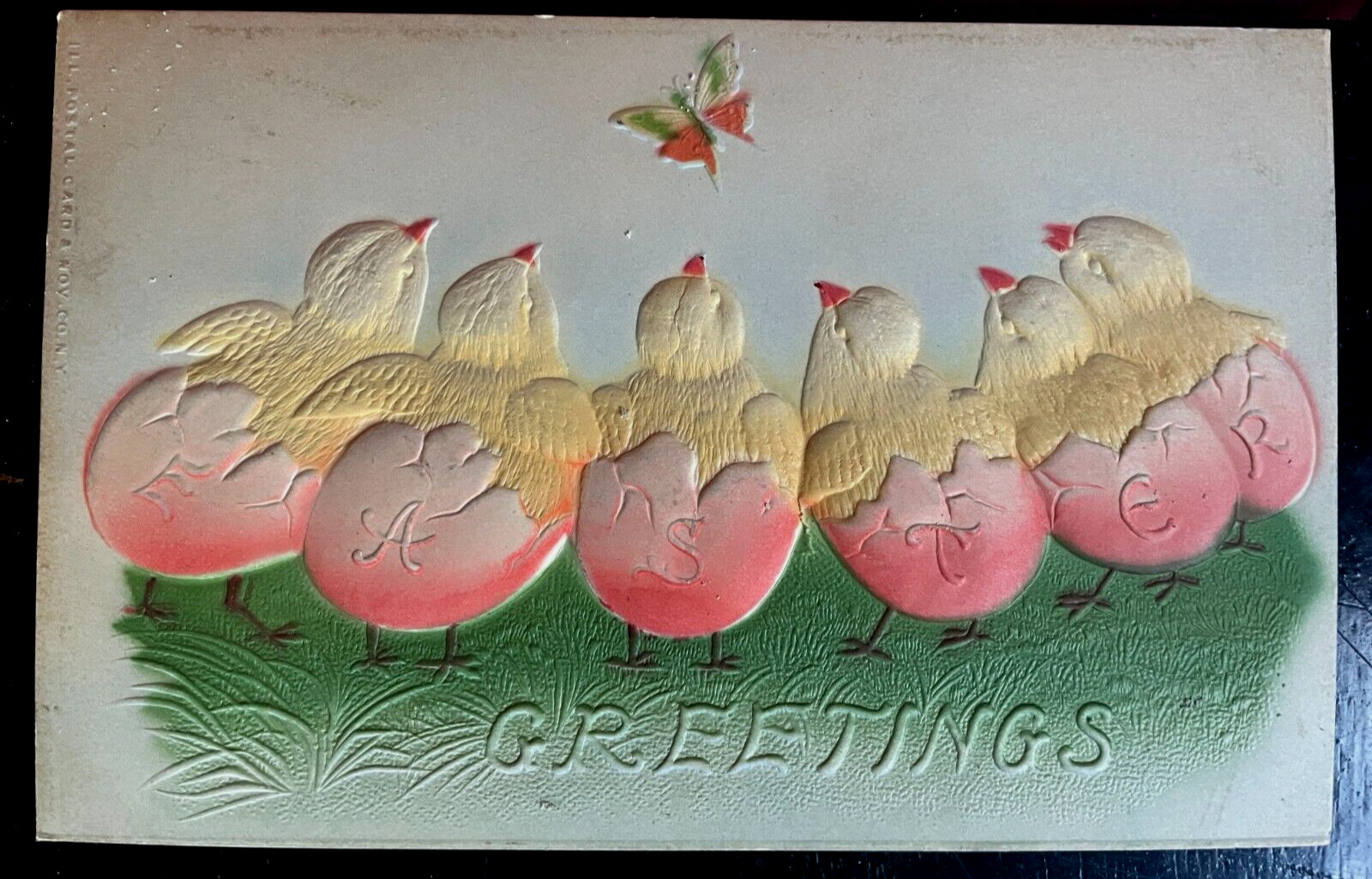 Vintage Victorian Postcard 1908 Easter Greetings - Six Chicks