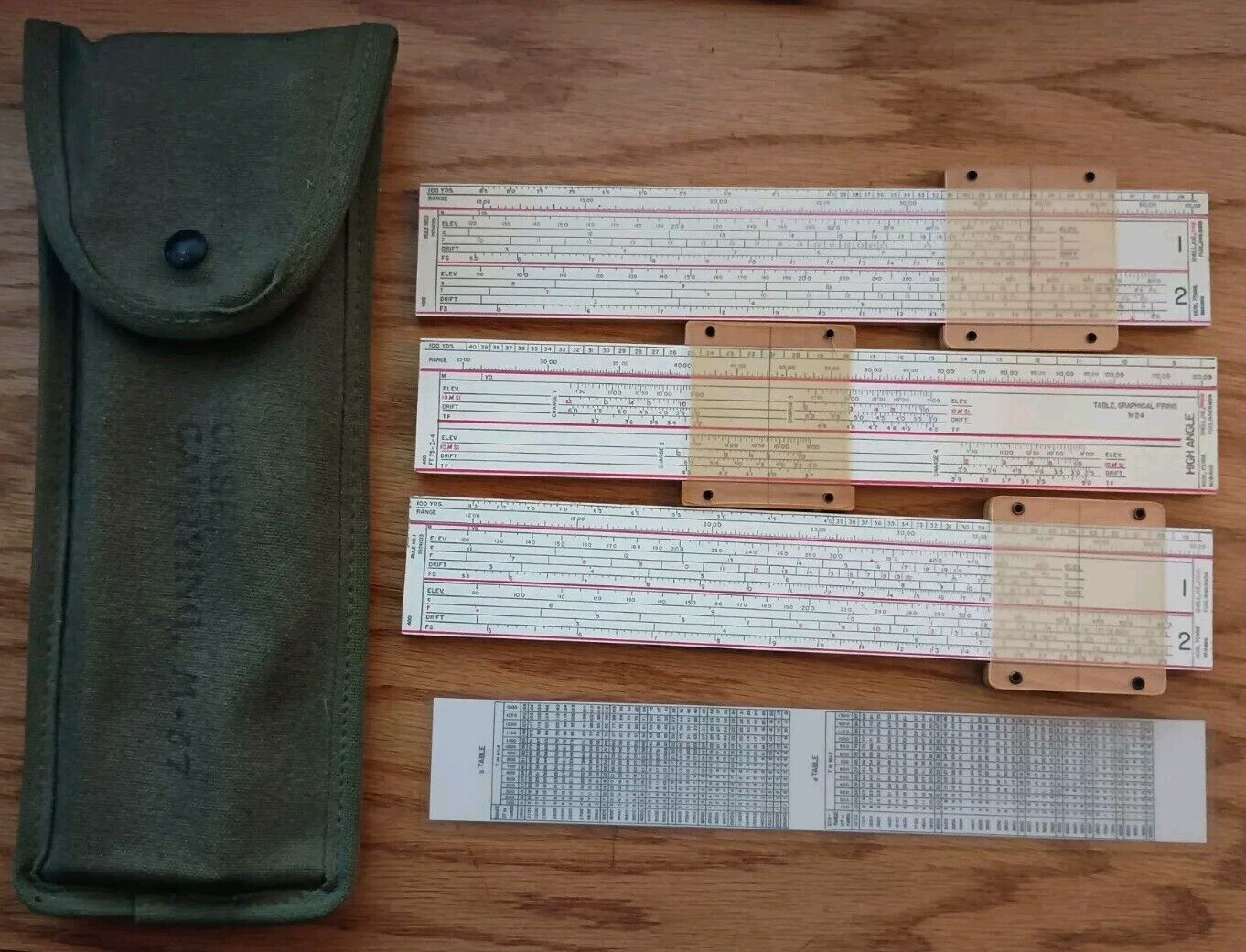 (3) WW2 Artillery Slide Rules & Firing Table For 75mm Howitzer in Carrying Case