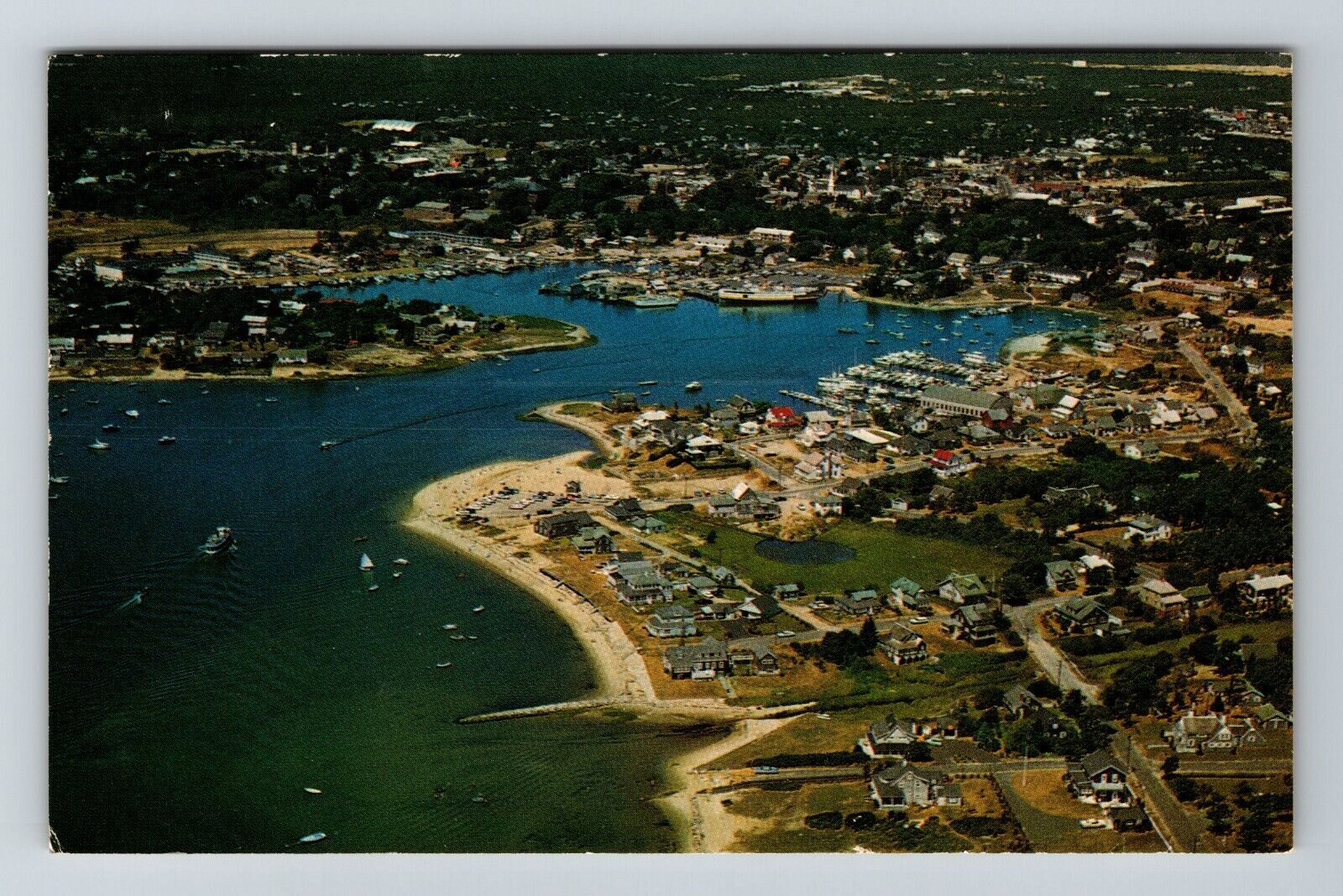 Cape Cod MA-Massachusetts, Aerial View Hyannis Harbor, Scenic, Vintage Postcard