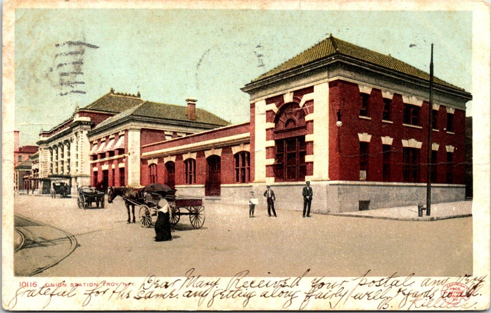 Postcard 1906 UDB Union Station Horse Carriages Troy New York A103