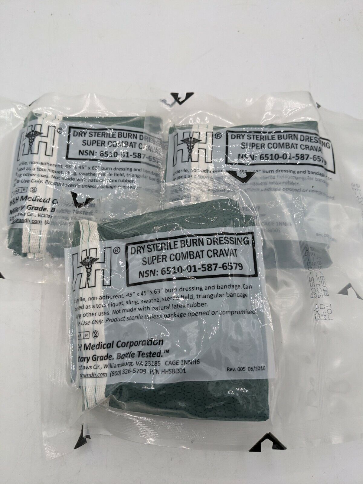 H&H Super Combat Cravat Dry Sterile Burn Dressing Lot of 3 First Aid  Exp:2016