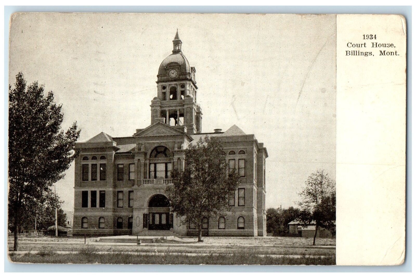 1908 Court House Exterior Roadside Billings Montana MT Posted Trees Postcard