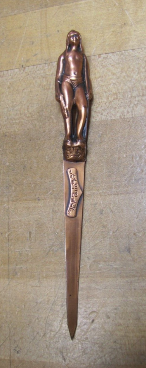 PIKES PEAK OLD SOUVENIR LETTER OPENER NATIVE AMERICAN INDIAN FIGURAL TOPPER CO