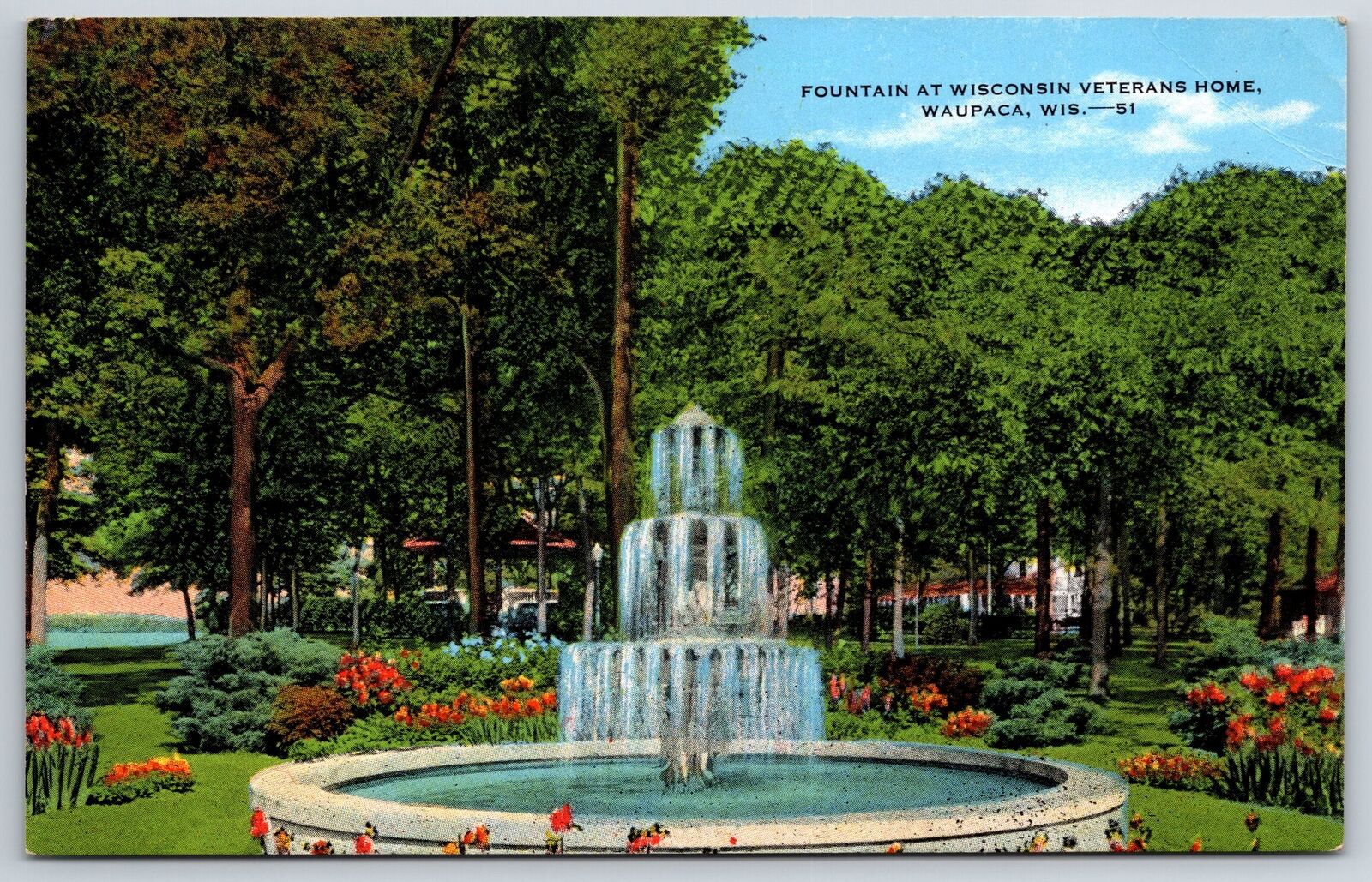 Waupaca Wisconsin~Chain-o-Lakes~Wisconsin Veterans Home Fountain~c1910 Postcard