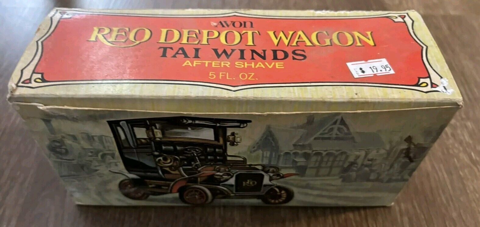 Vintage Avon Tai Winds After Shave Red Depot Wagon Glass Bottle Decanter NOS