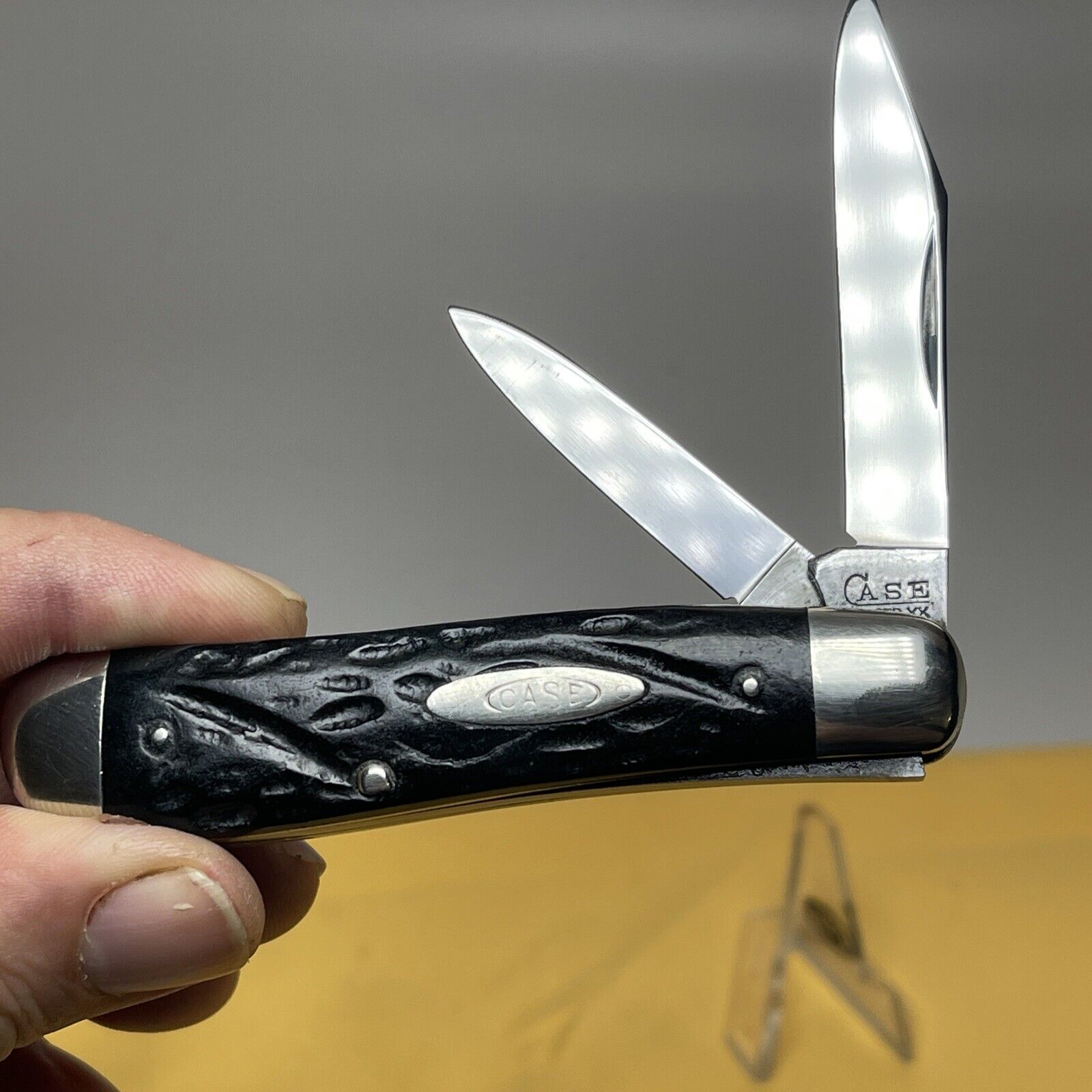 vintage Case Tested knife 1920-40 Rough black 62028-1/2 dog leg jack knife